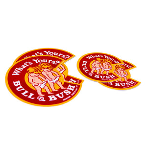 Product Image - Die-Cut Bull & Bush Brewery "C" logo stickers in two sizes.